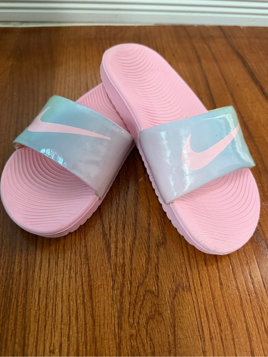 Nike Other - Nike Kawa Girls Pink Iridescent Slide Sandals Pool Beach Shoes Summer Blue